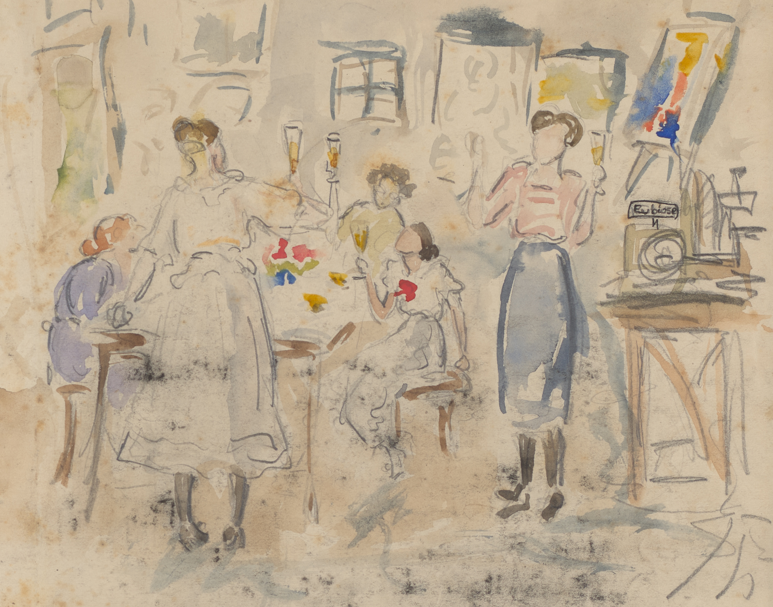 Ausschnitt, Zeichnung von Ellen Rupert in: Erinnerungsalbum einer Abschlussklasse der Hamburger Privatkunstschule Gerda Koppel, Text von Emma Israel, 22.06.1921 Staats- und Universitätsbibliothek Hamburg, LA : Israel, Emma: 1-11, Foto: © Museen Stade, Carsten Dammann