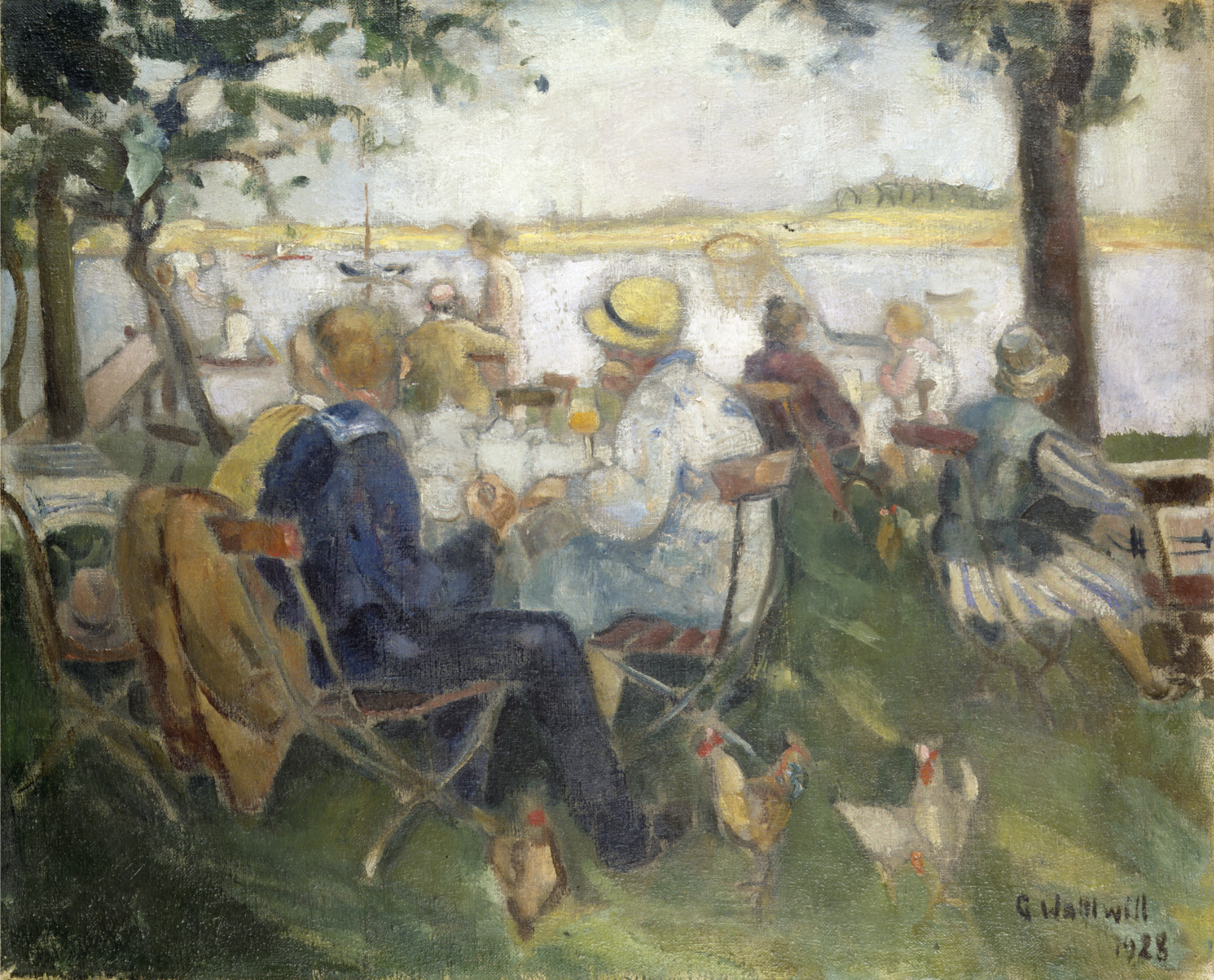 Gretchen Wohlwill, Biergarten / Kaffegarten an der Elbe, Öl auf Leinwand, 1928, SHMH, Altonaer Museum, Foto : © SHMH / Elke Schneider