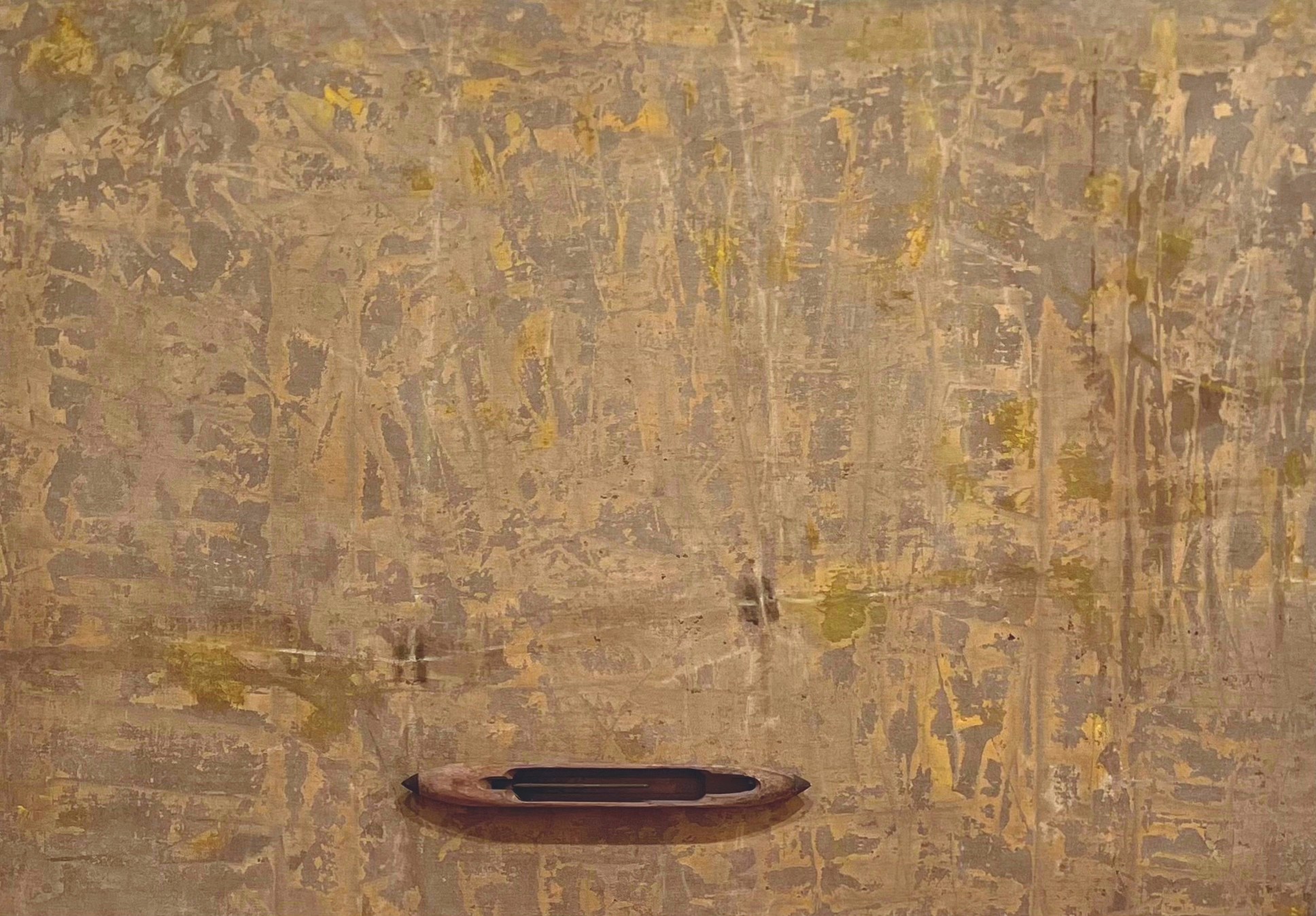 CHRISTINE GIROMCOLI, Ohne Titel (Ufer), 2021, Webschiff und Öl auf mit Kleberesten erhaltender Doublerleinwand, Foto Kai Middendorff